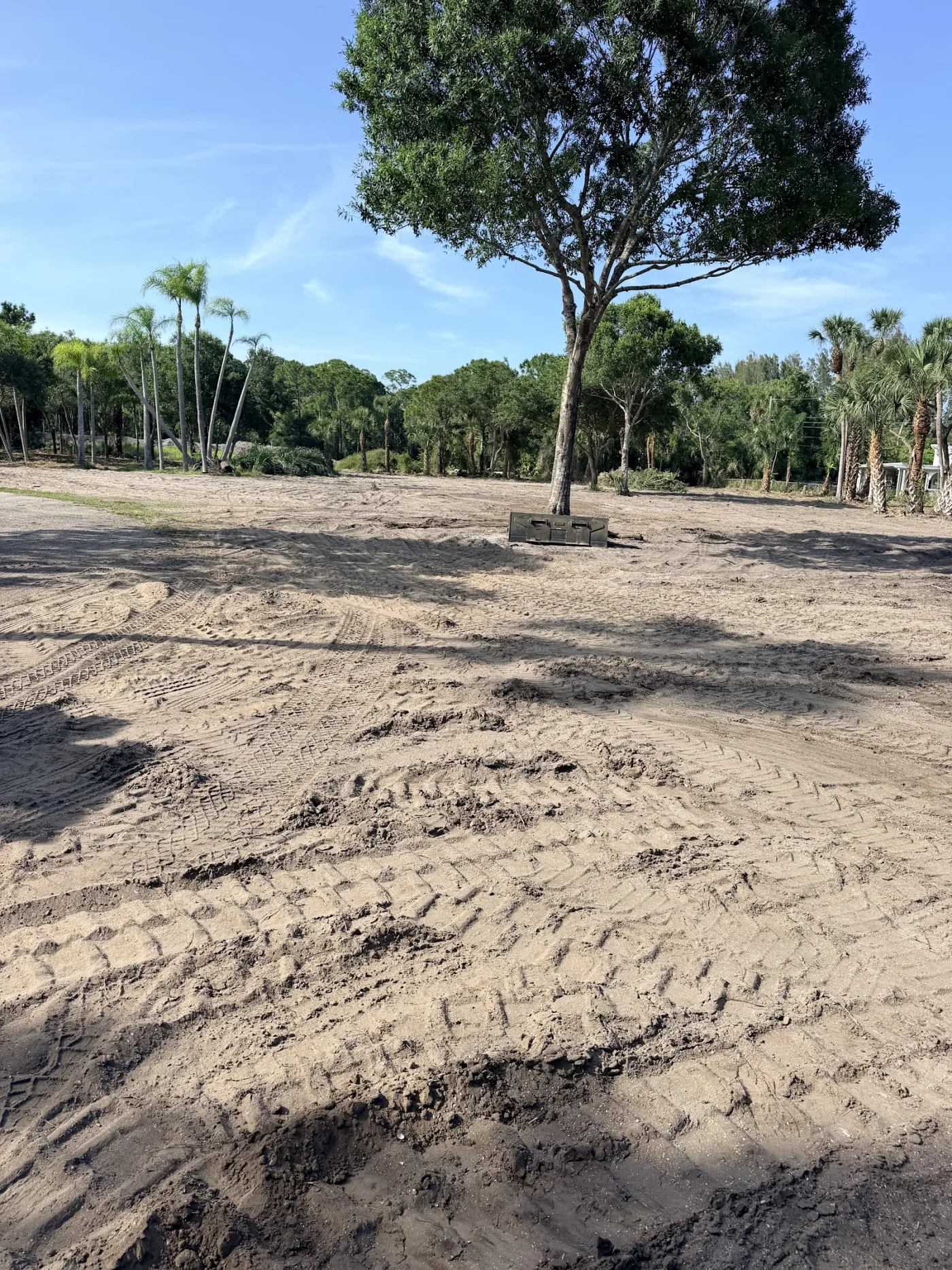 Fresh grade work across a cleared yard