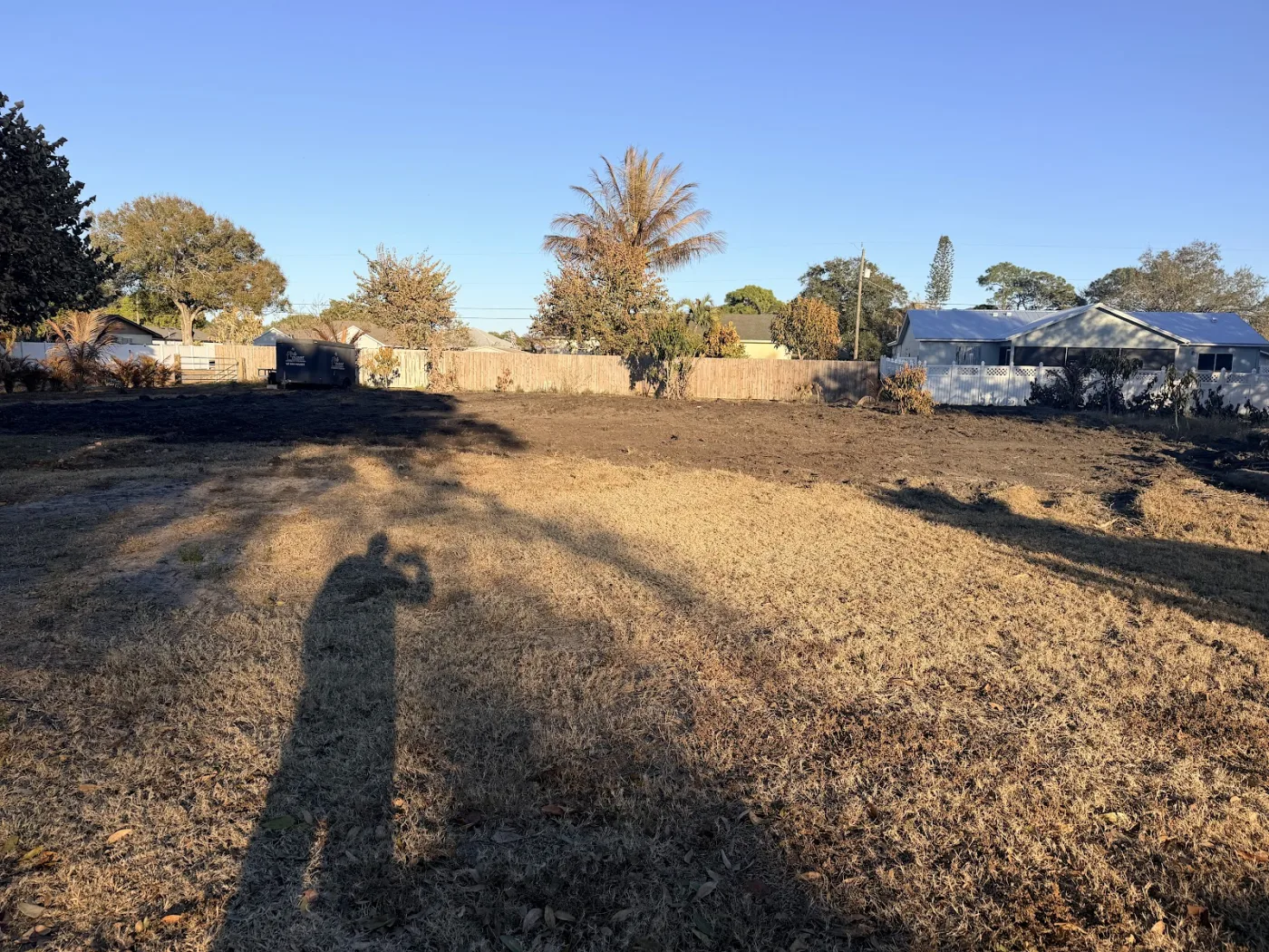 Cleared lot with open ground and keeper trees standing